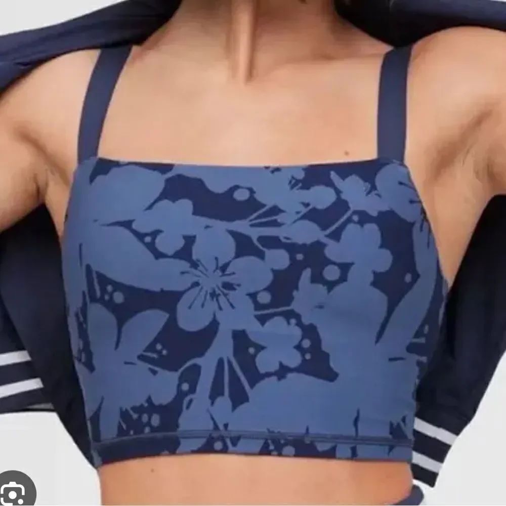 Aerie Floral Printed Ribbed Offline Bralette Blue Women’s XS